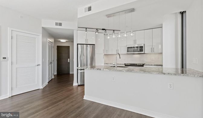 Interior, Kitchen, Pendant Lights, Stainless Steel Appliances, Wood Texture Flooring