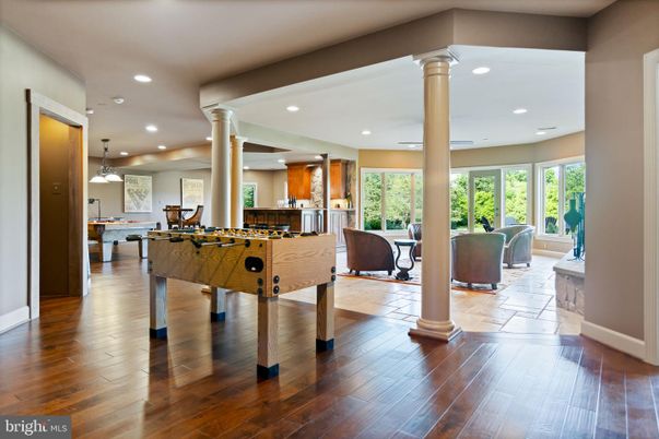 Game Room, Interior, Pendant Lights, Recessed Lighting, Wood Texture Flooring