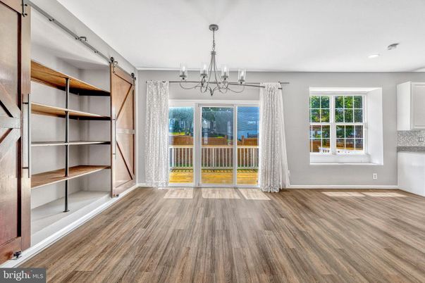 Chandelier, Empty room, Interior, Recessed Lighting, Wood Texture Flooring