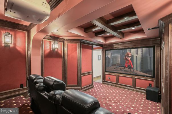 Home Theatre Room, Interior, Projection Screen, Recessed Lighting, Theatre Room, Wooden Beams