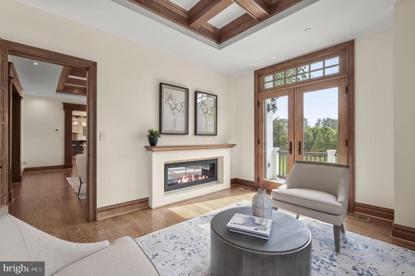 Fireplace, Interior, Living room, Recessed Lighting, Wooden Beams, Wood Texture Flooring