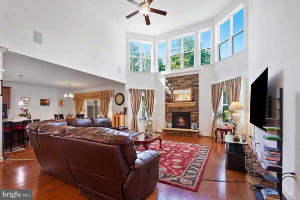Fireplace, Interior, Living room, Pendant Lights, Wood Texture Flooring