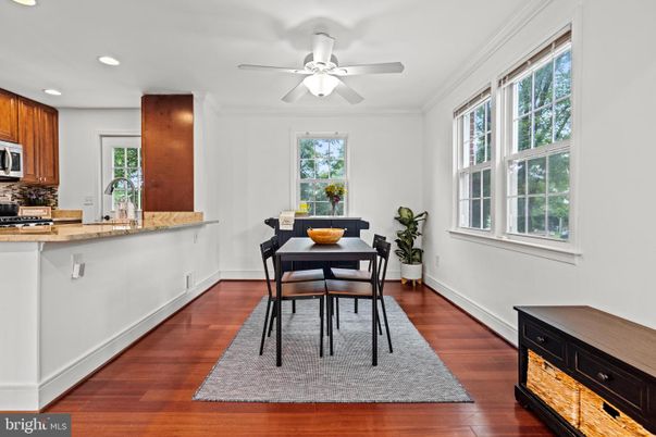 Dining room, Interior, Kitchen, Recessed Lighting, Wood Texture Flooring
