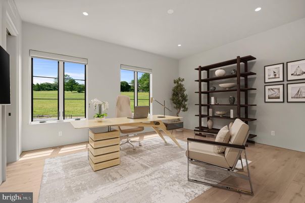 Home Office, Interior, Recessed Lighting, Wood Texture Flooring