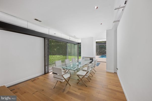 Dining room, Interior, Recessed Lighting, Wood Texture Flooring