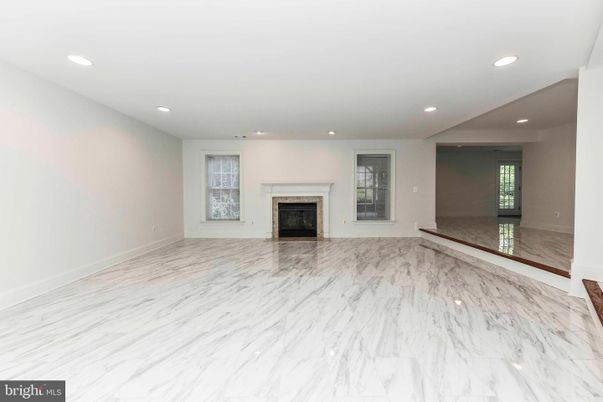 Empty room, Fireplace, Interior, Marble, Recessed Lighting