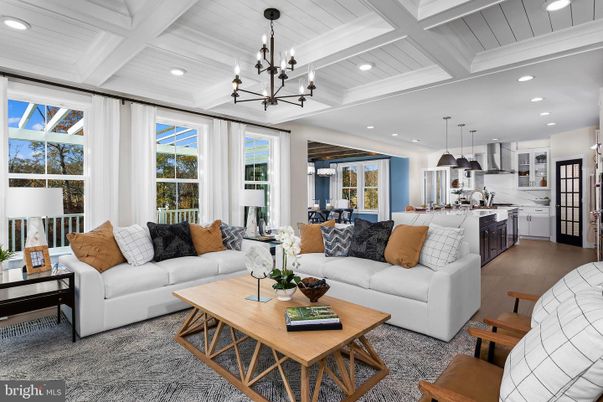 Chandelier, Dining room, Interior, Kitchen, Living room, Pendant Lights, Recessed Lighting, Stainless Steel Appliances, Wood Texture Flooring
