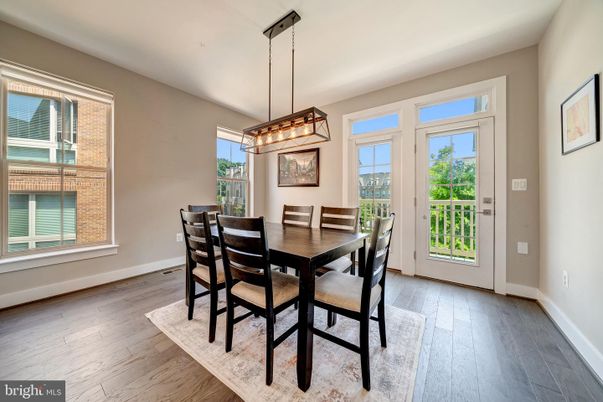 Dining room, Interior, Pendant Lights, Wood Texture Flooring