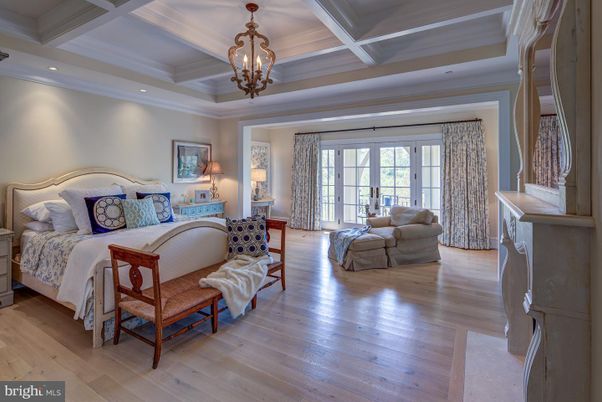 Bedroom, Chandelier, Interior, Recessed Lighting, Wood Texture Flooring