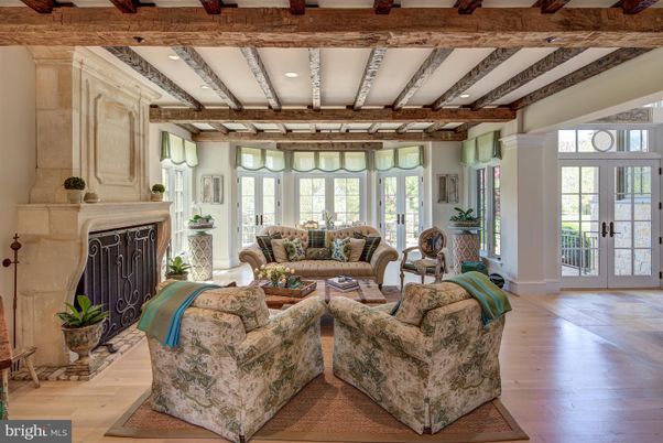 Fireplace, Interior, Living room, Recessed Lighting, Wooden Beams, Wood Texture Flooring