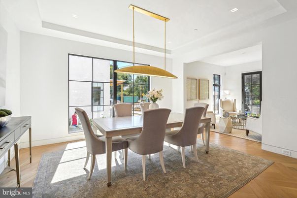 Dining room, Interior, Pendant Lights, Recessed Lighting, Wood Texture Flooring