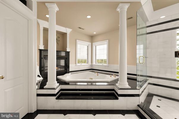 Bathroom, Fireplace, Glass Shower, Interior, Recessed Lighting