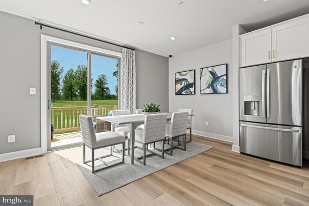 Dining room, Interior, Kitchen, Recessed Lighting, Stainless Steel Appliances, Wood Texture Flooring