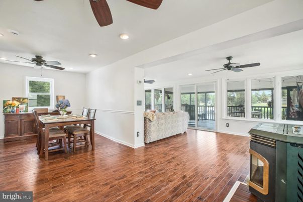 Dining room, Interior, Living room, Recessed Lighting, Wood Texture Flooring