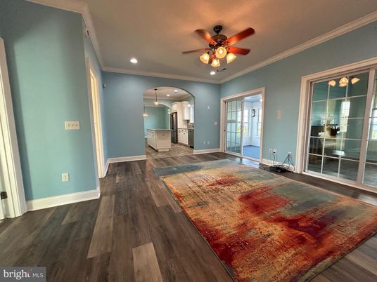 Empty room, Interior, Kitchen, Recessed Lighting, Wood Texture Flooring