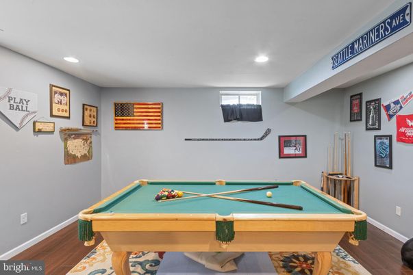 Billiard Table, Game Room, Interior, Recessed Lighting, Wood Texture Flooring