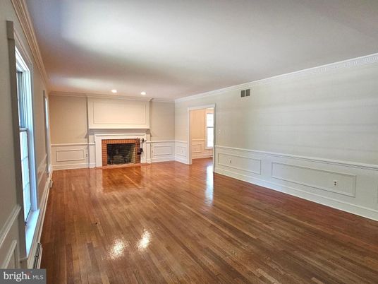 Empty room, Fireplace, Interior, Recessed Lighting, Wood Texture Flooring