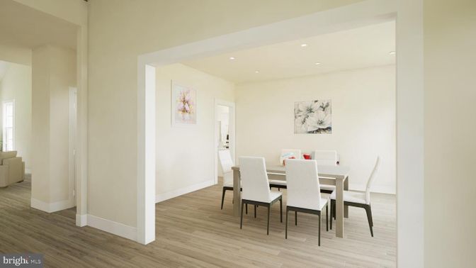 Dining room, Interior, Recessed Lighting, Wood Texture Flooring