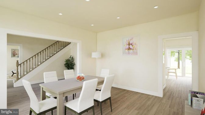 Dining room, Interior, Recessed Lighting, Wood Texture Flooring