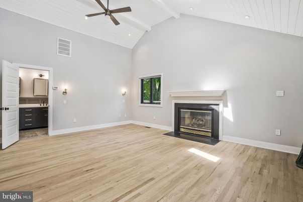 Empty room, Fireplace, Interior, Recessed Lighting, Wood Texture Flooring