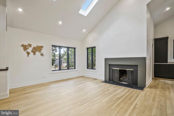 Empty room, Fireplace, Interior, Recessed Lighting, Wood Texture Flooring