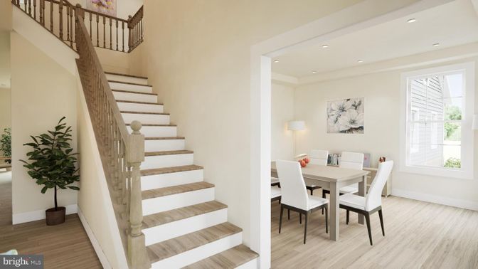 Dining room, Interior, Recessed Lighting, Wood Texture Flooring