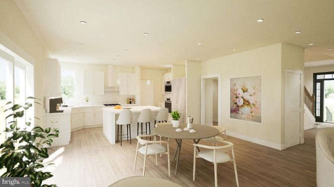 Dining room, Interior, Kitchen, Recessed Lighting, Wood Texture Flooring
