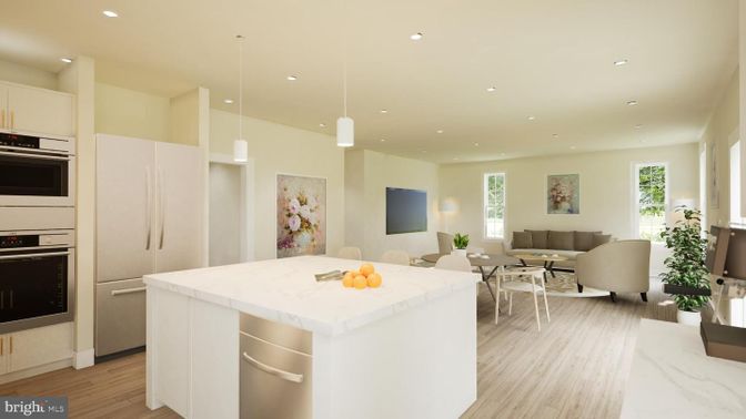 Dining room, Interior, Kitchen, Living room, Pendant Lights, Recessed Lighting, Stainless Steel Appliances, Wood Texture Flooring