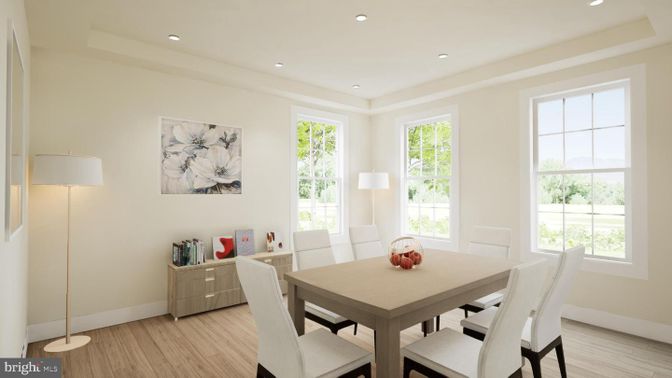 Dining room, Interior, Recessed Lighting, Wood Texture Flooring