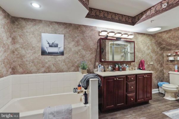 Bathroom, Interior, Recessed Lighting, Wood Texture Flooring