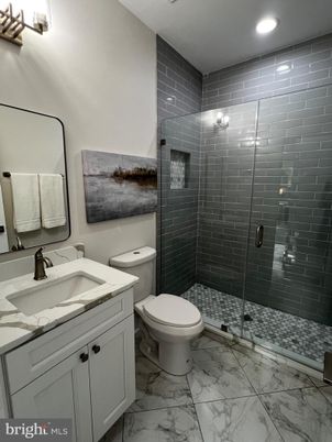 Bathroom, Glass Shower, Interior, Marble, Recessed Lighting