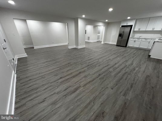 Empty room, Interior, Kitchen, Recessed Lighting, Wood Texture Flooring