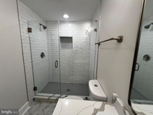 Bathroom, Glass Shower, Interior, Marble, Recessed Lighting