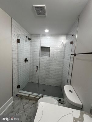 Bathroom, Glass Shower, Interior, Marble, Recessed Lighting