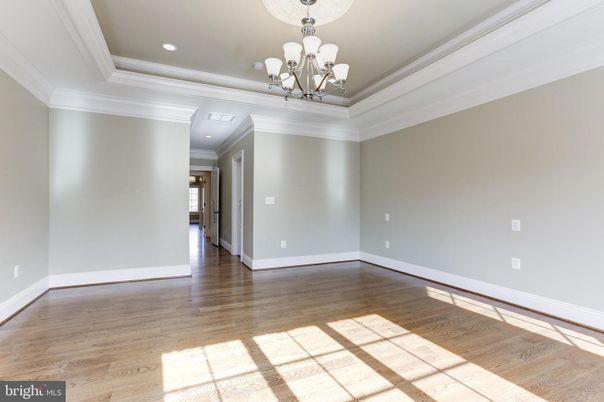 Chandelier, Empty room, Interior, Recessed Lighting, Wood Texture Flooring