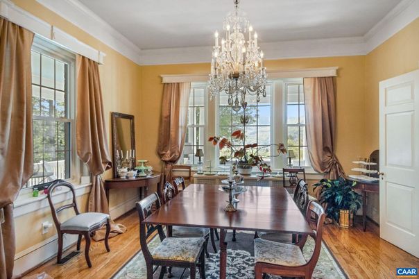 Chandelier, Dining room, Interior, Wood Texture Flooring