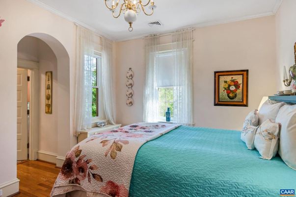 Bedroom, Chandelier, Interior, Wood Texture Flooring