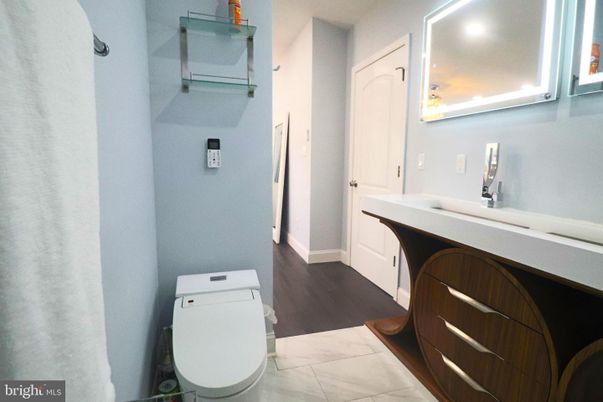 Bathroom, Interior, Recessed Lighting, Wood Texture Flooring