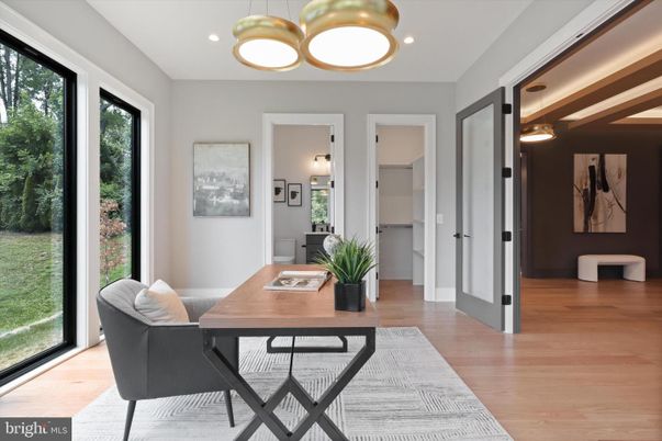 Home Office, Interior, Pendant Lights, Recessed Lighting, Wood Texture Flooring