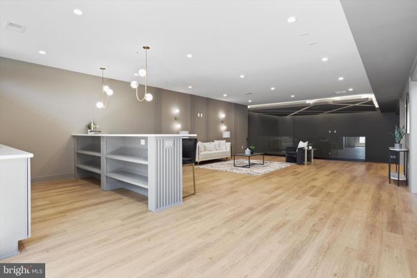 Interior, Living room, Pendant Lights, Recessed Lighting, Wood Texture Flooring