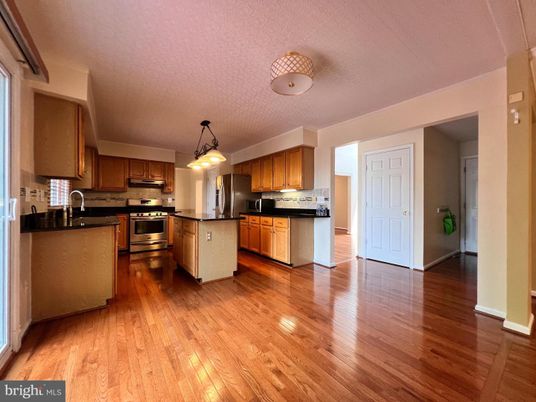 Interior, Kitchen, Pendant Lights, Stainless Steel Appliances, Wood Texture Flooring