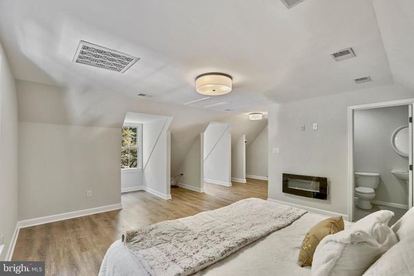 Bathroom, Bedroom, Fireplace, Interior, Wood Texture Flooring