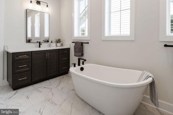 Bathroom, Dual Sink Vanities, Free Standing Baths, Interior, Marble