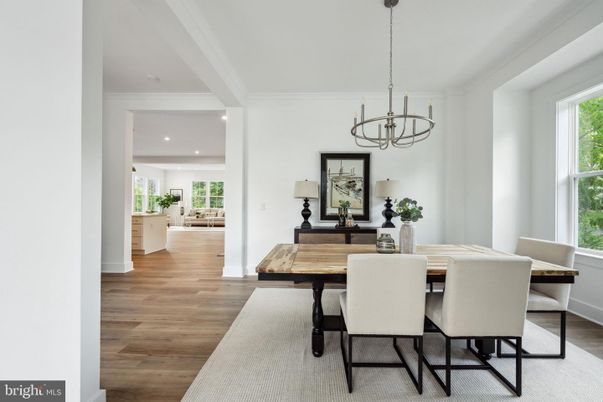 Chandelier, Dining room, Interior, Recessed Lighting, Wood Texture Flooring