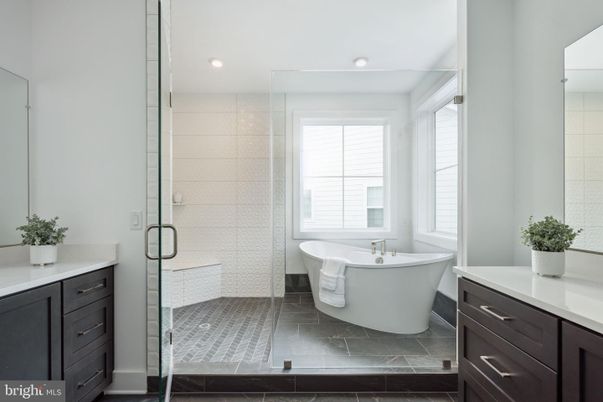 Bathroom, Free Standing Baths, Glass Shower, Interior, Marble, Recessed Lighting