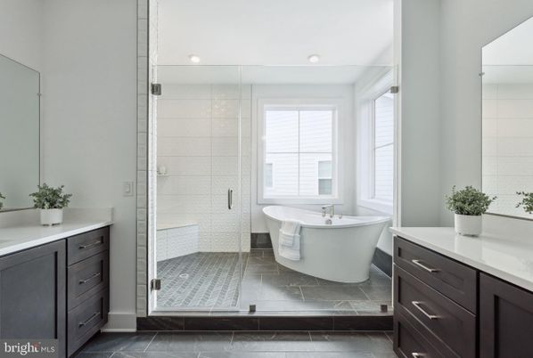 Bathroom, Free Standing Baths, Glass Shower, Interior, Recessed Lighting
