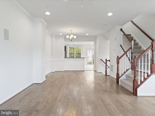 Chandelier, Empty room, Interior, Recessed Lighting, Wood Texture Flooring