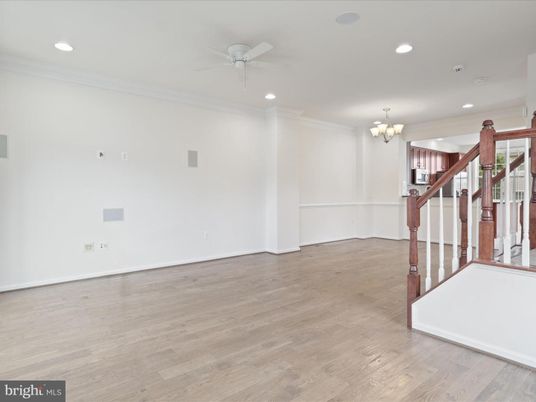 Chandelier, Empty room, Interior, Recessed Lighting, Wood Texture Flooring