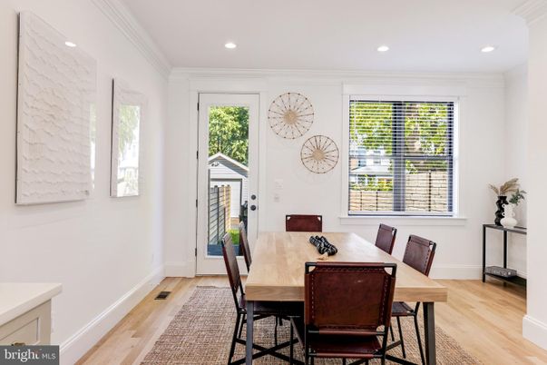 Dining room, Interior, Recessed Lighting, Wood Texture Flooring