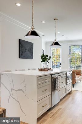 Interior, Kitchen, Pendant Lights, Recessed Lighting, Wood Texture Flooring